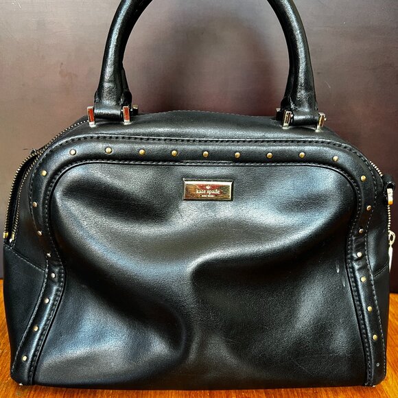 Black Leather Kate Spade Helena Studded Satchel - Missing crossbody strap. - Picture 1 of 16